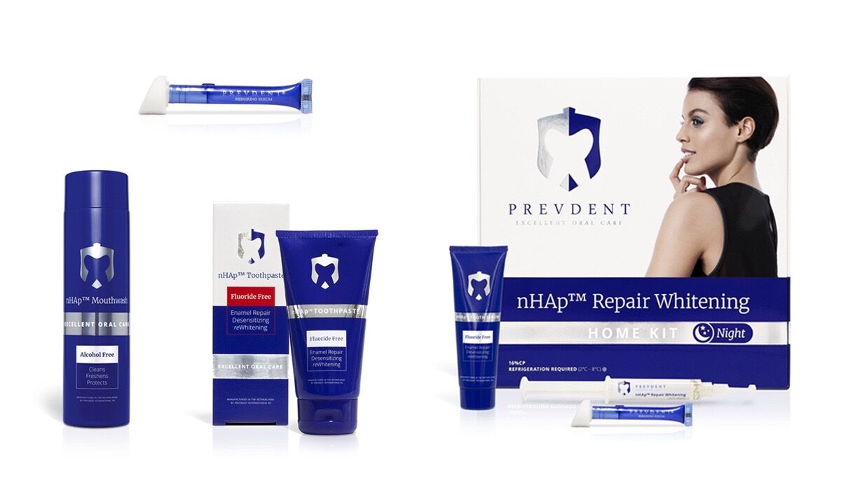 Professional teeth repairing products PrevDent nHAp and teeth whitening systems for home and dental practice